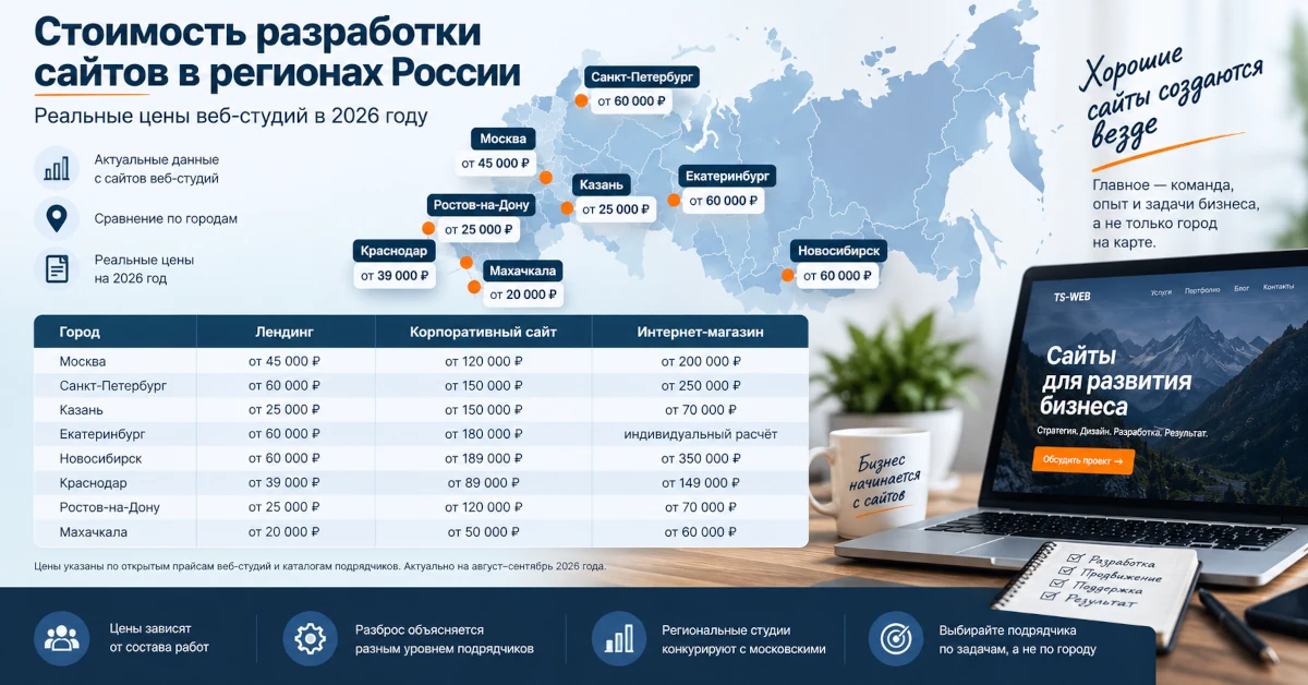 Стоимость разработки сайтов в регионах России в 2026 году